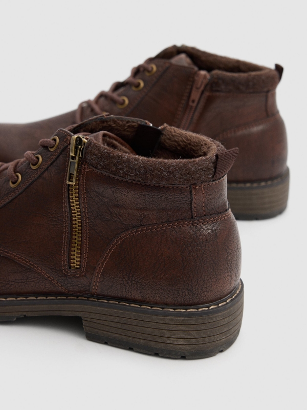 Low brown sheepskin effect ankle boots brown detail view