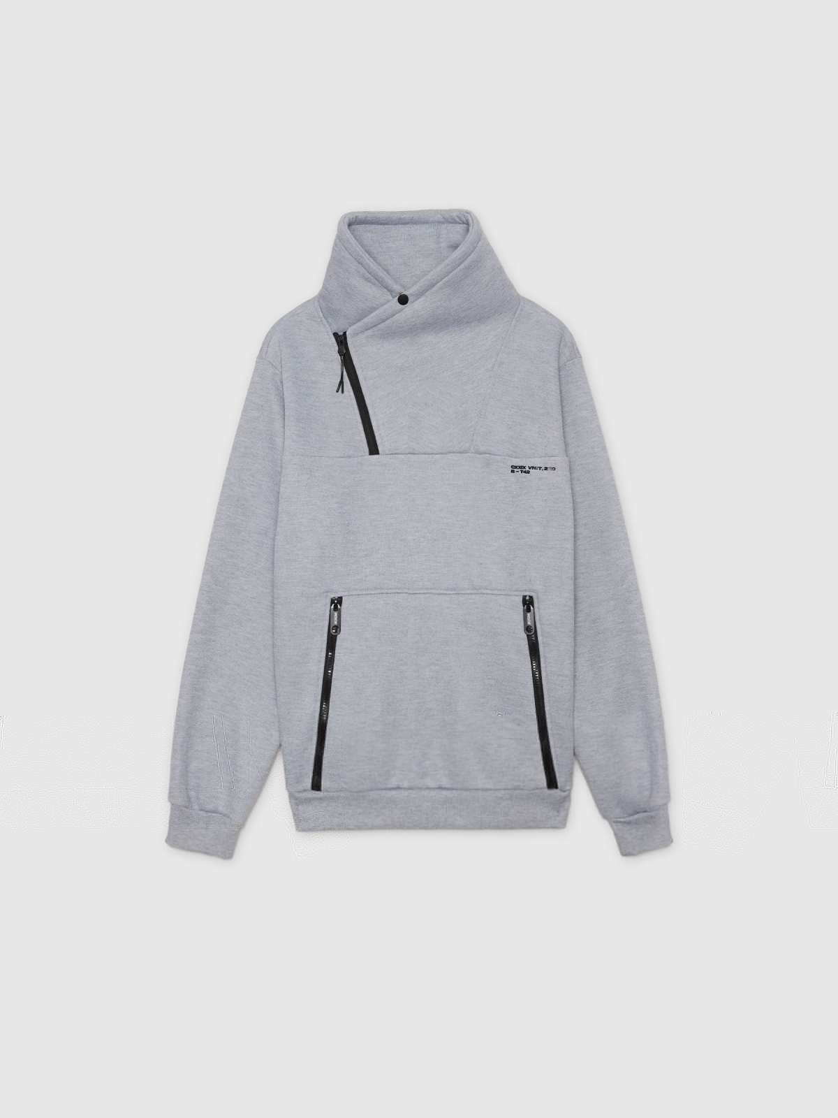 Sudadera manga larga cuello cruzado gris melange medio vista detalle