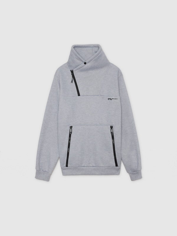 Sudadera manga larga cuello cruzado gris melange medio vista detalle