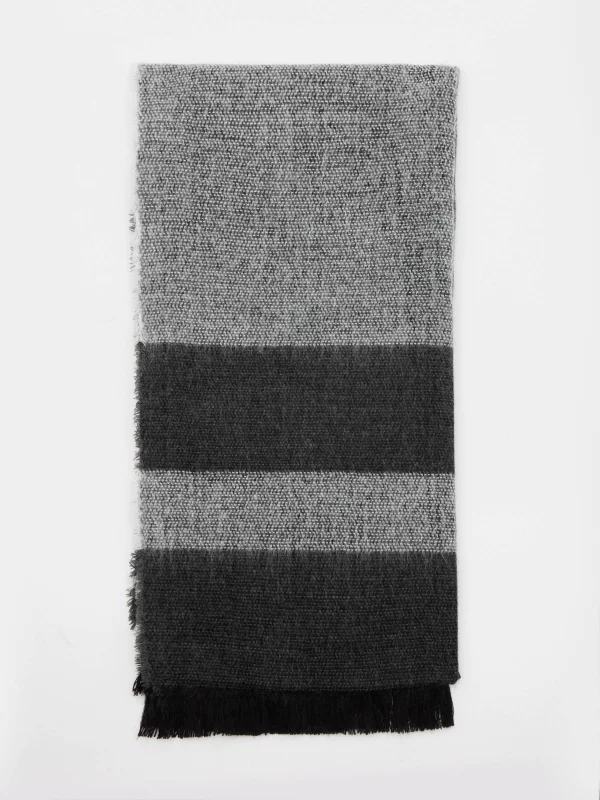 Frayed striped scarf dark grey rolled view