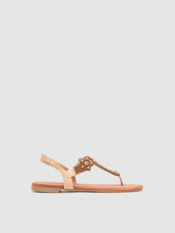 Ethnic flower sandal light brown