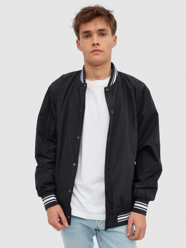 Nylon bomber jacket black middle front view