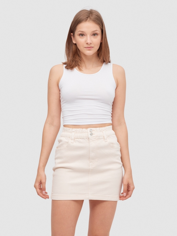 Mini paper bag skirt off white middle front view