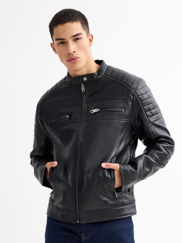 Black leather effect jacket