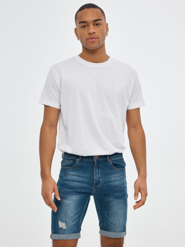 Washed effect denim bermuda