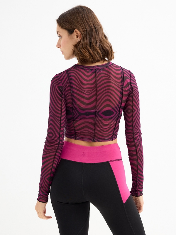 Psychedelic print tulle t-shirt fuchsia middle back view