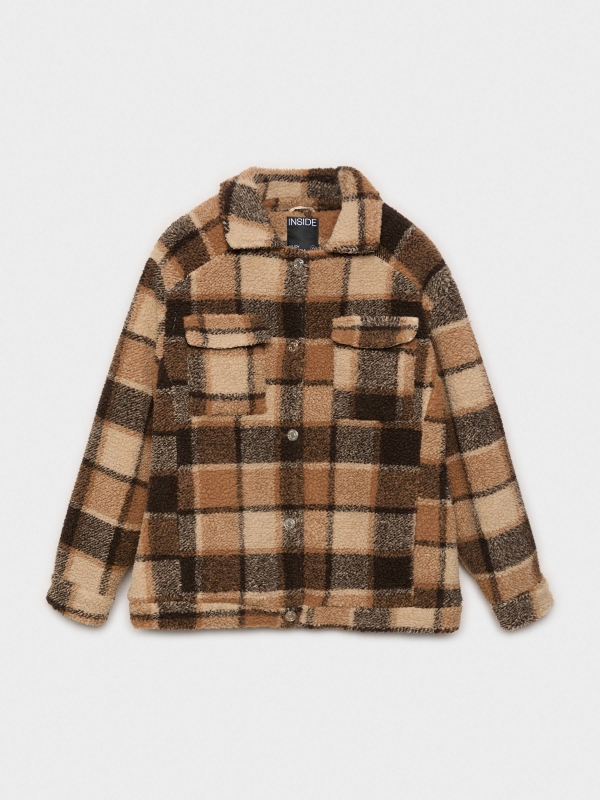  Fleece jacket plaid brown front view