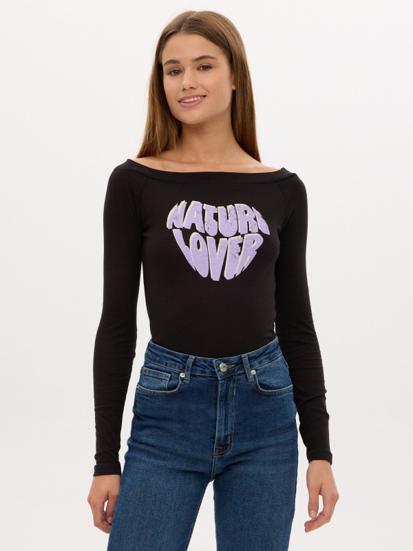 T-shirt do Natural Lover preto vista meia frontal