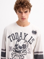 %Pto% T-shirt com estampa de crânio melange claro