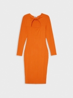 %Pto% Midi dress with knot neckline orange front view