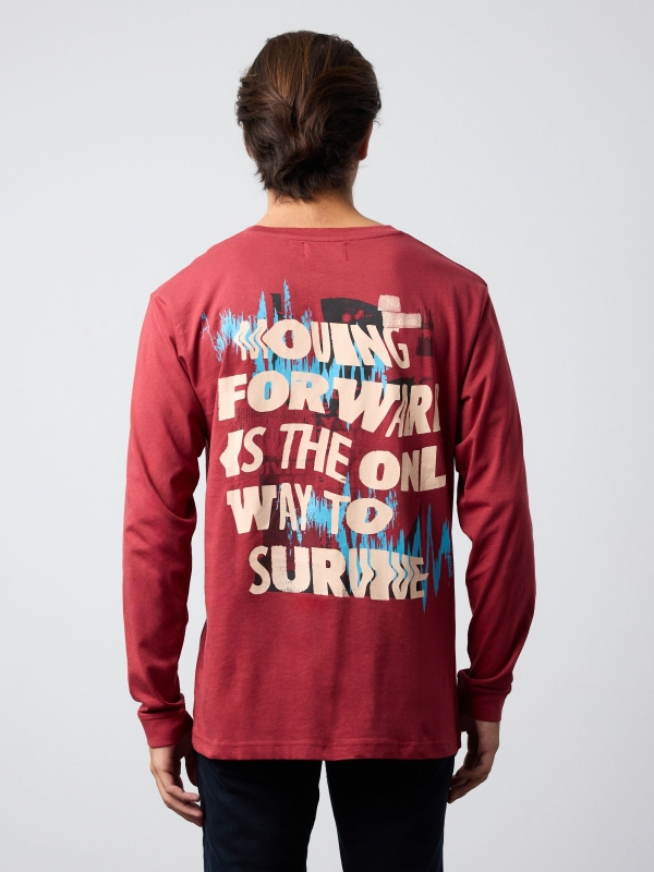 T-shirt with double text print red middle back view