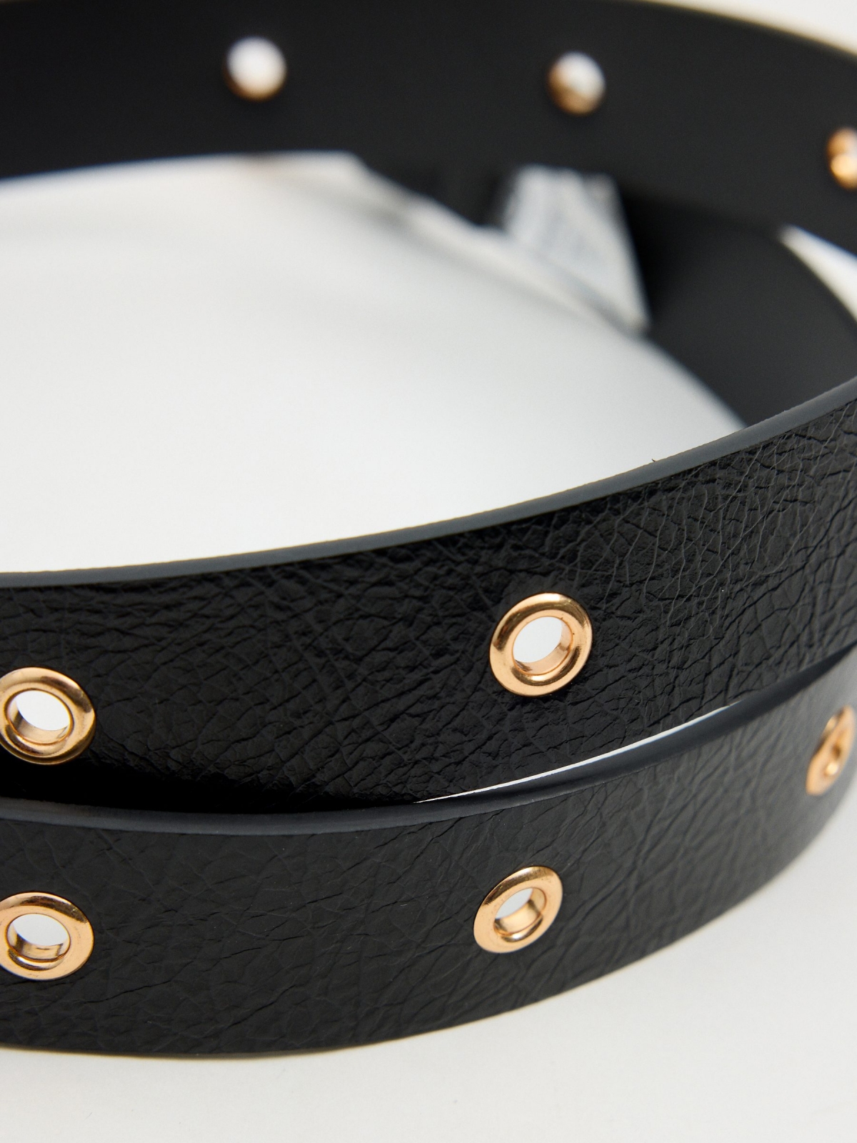 Gold eyelets leather effect belt black