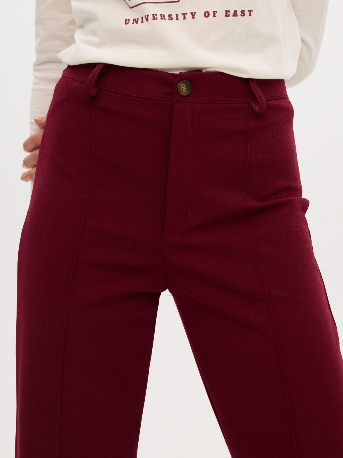 Fluid wide leg pants burgundy detail view