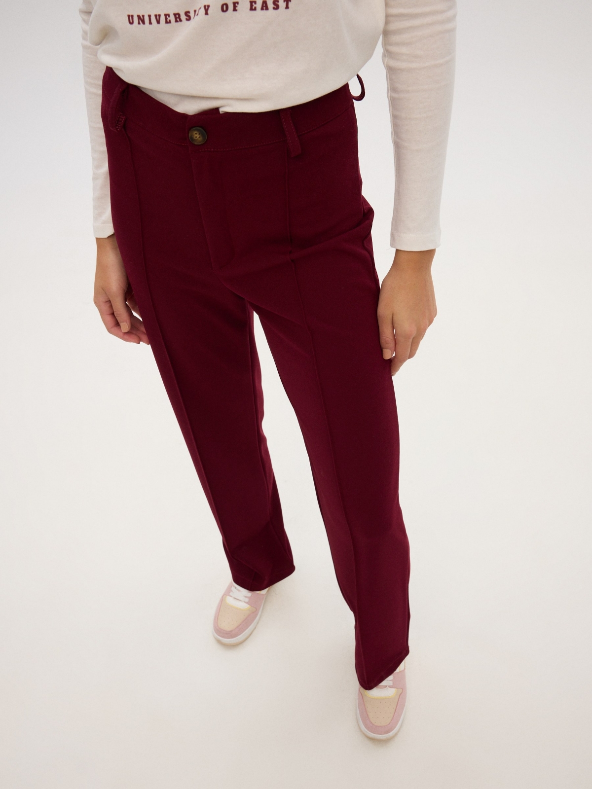 Fluid wide leg pants burgundy detail view