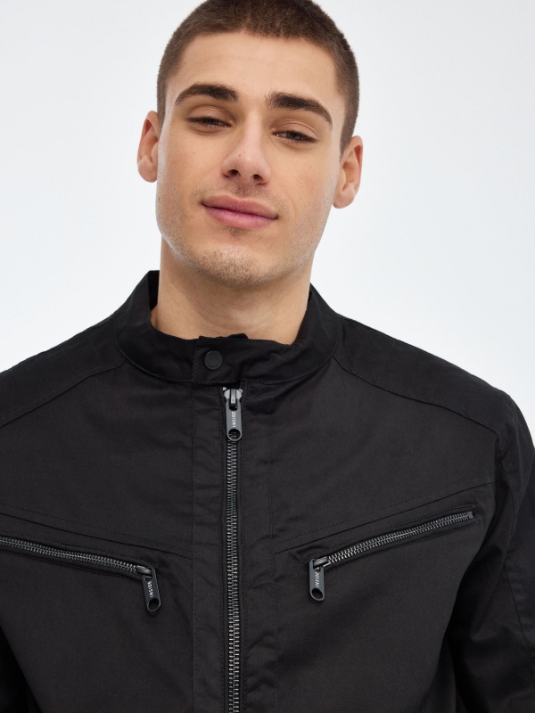 Black nylon jacket black detail view