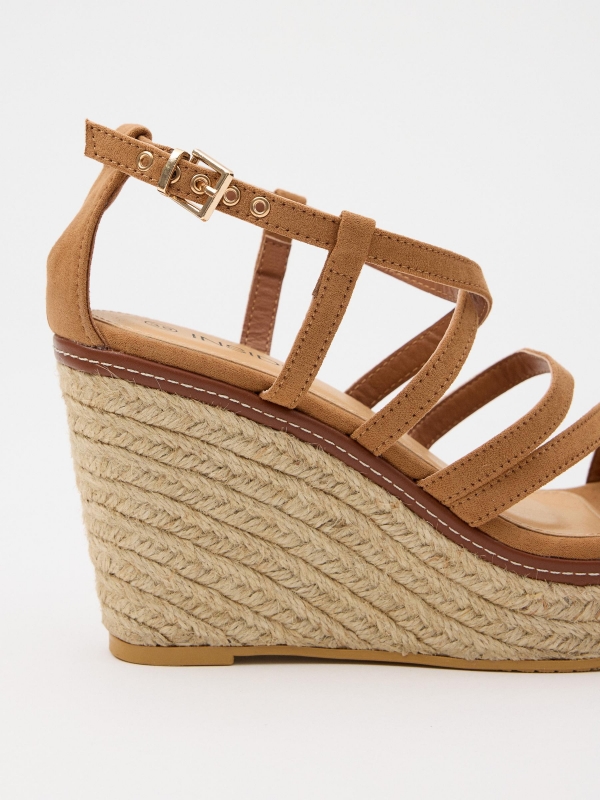 Wedge jute cross straps light brown detail view