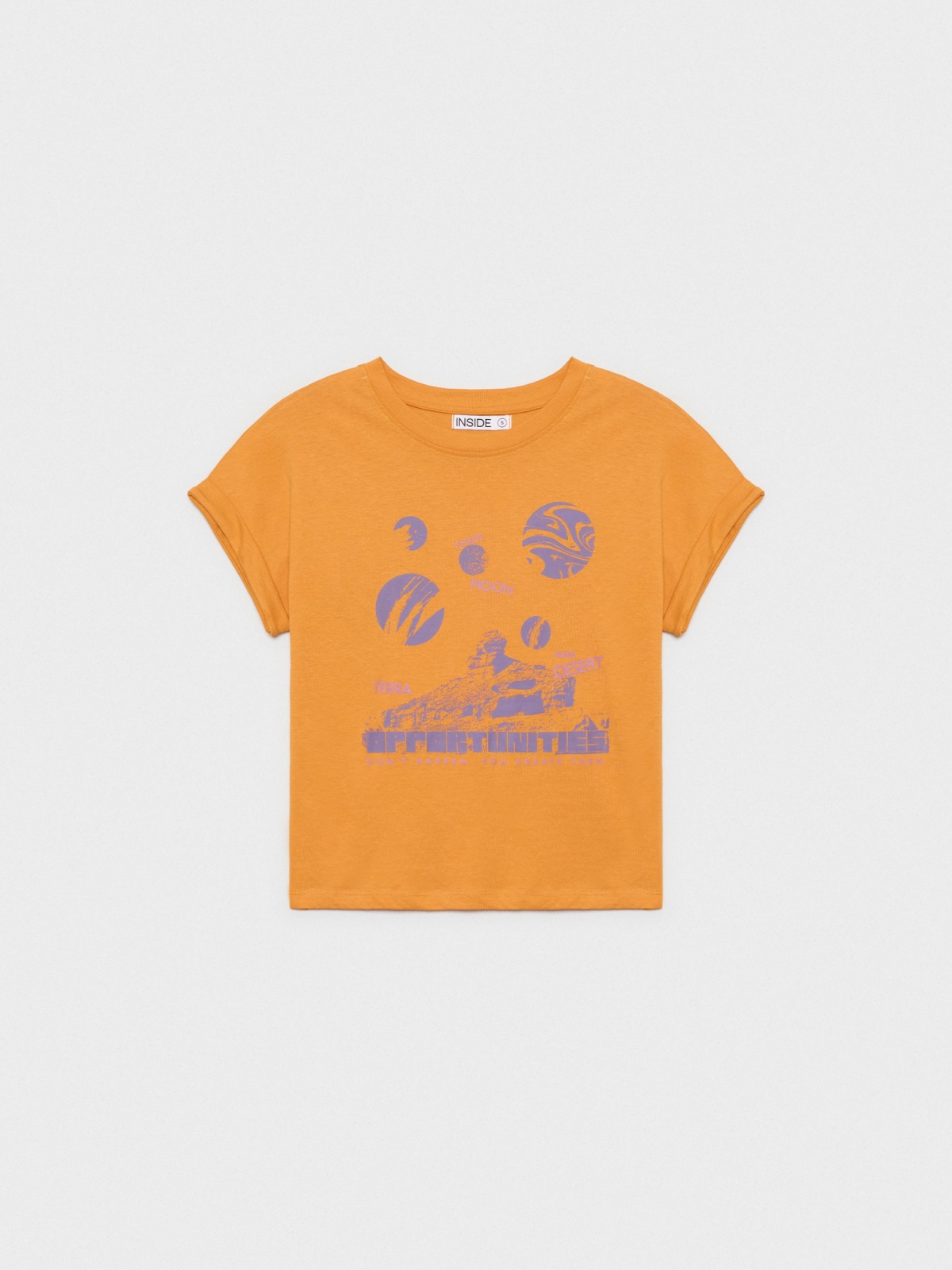  Planetas imprimem t-shirt ocre