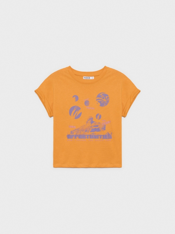  Planetas imprimem t-shirt ocre