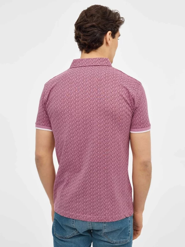 Red geometric print polo shirt purple middle back view