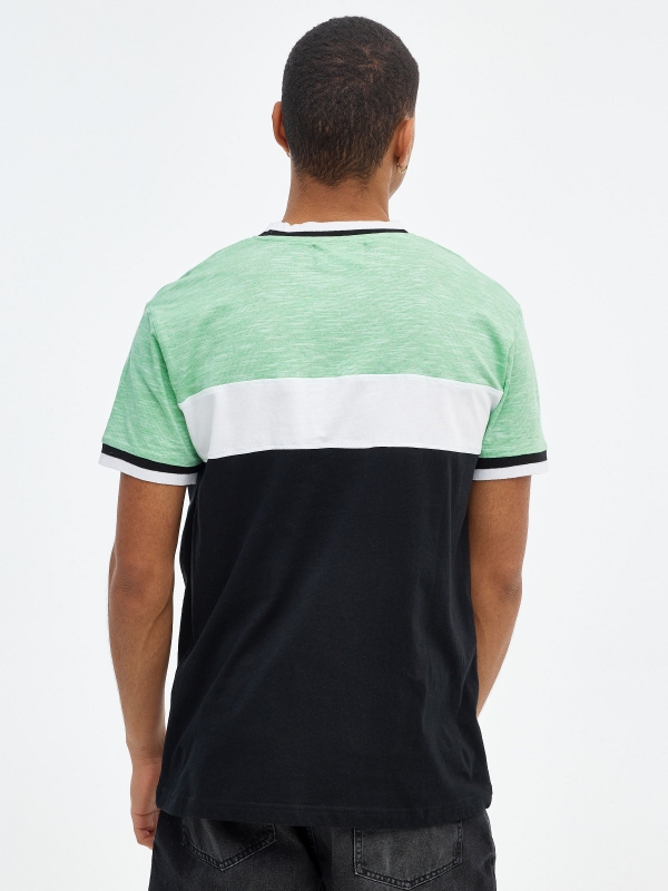 T-shirt em color block verde preto vista meia traseira