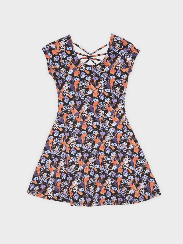  Mini vestido floral com queda azul