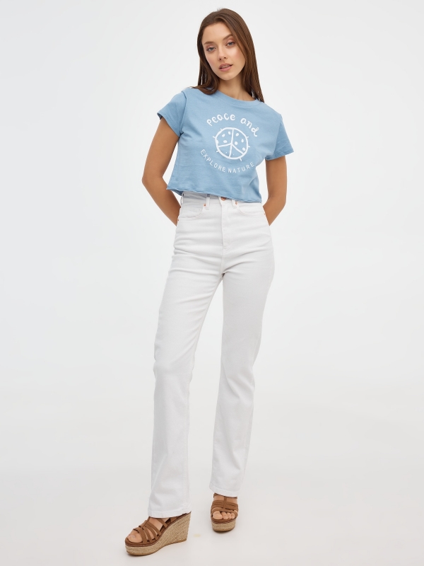 Peace T-shirt steel blue front view