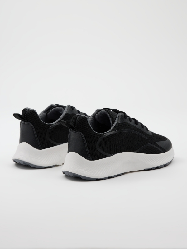 Black casual nylon sneaker 45º back view