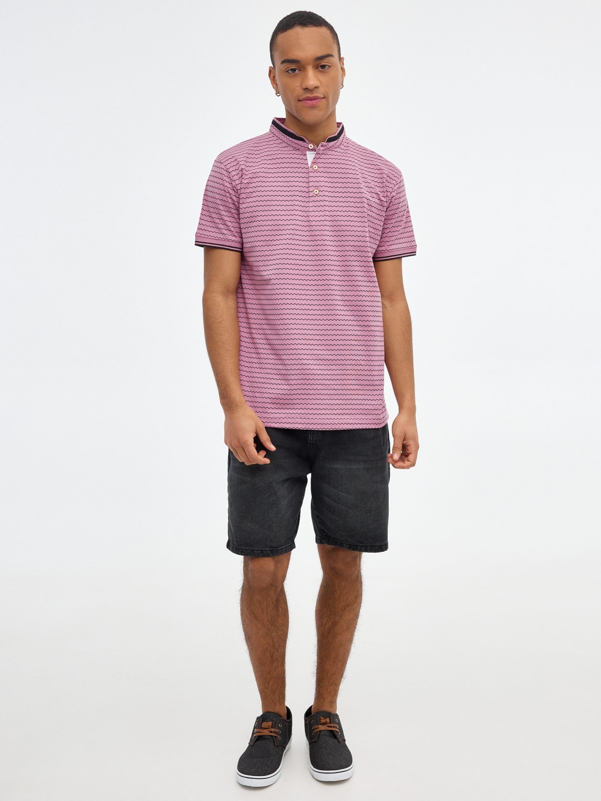 Geometric mao polo shirt purple front view