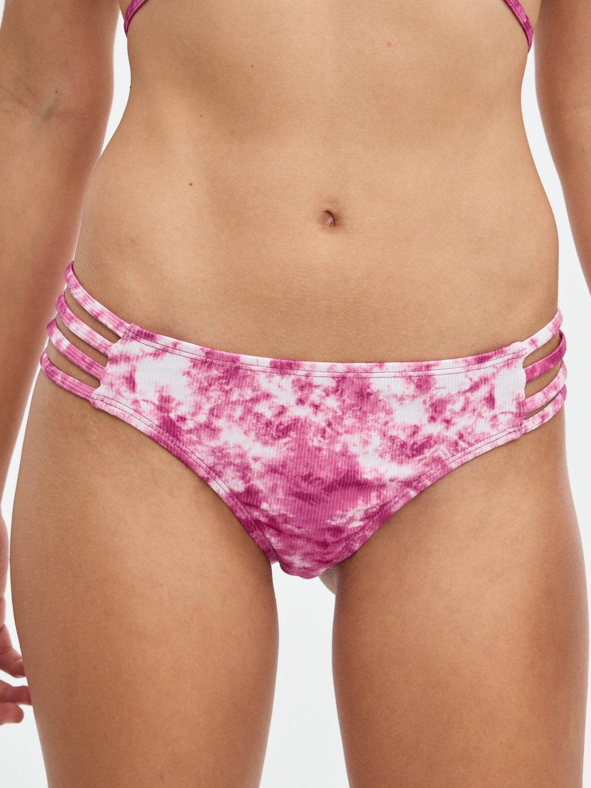 Braguita bikini tie&dye tiras fucsia vista detalle