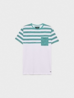 %Pto% T-shirt às riscas com bolso verde