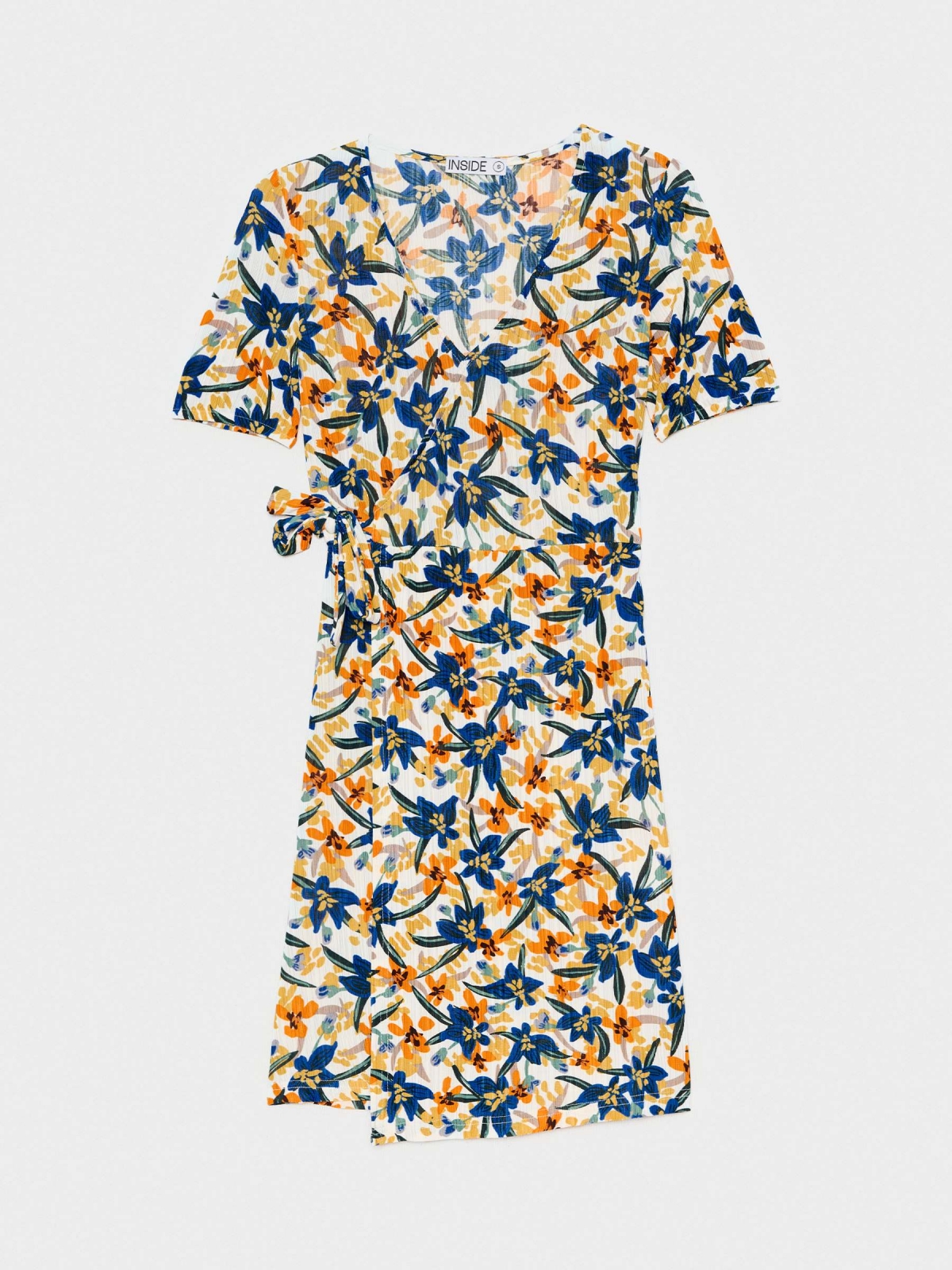  Vestido mini print flores blanco roto