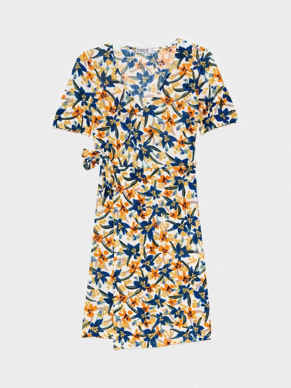  Vestido mini print flores blanco roto