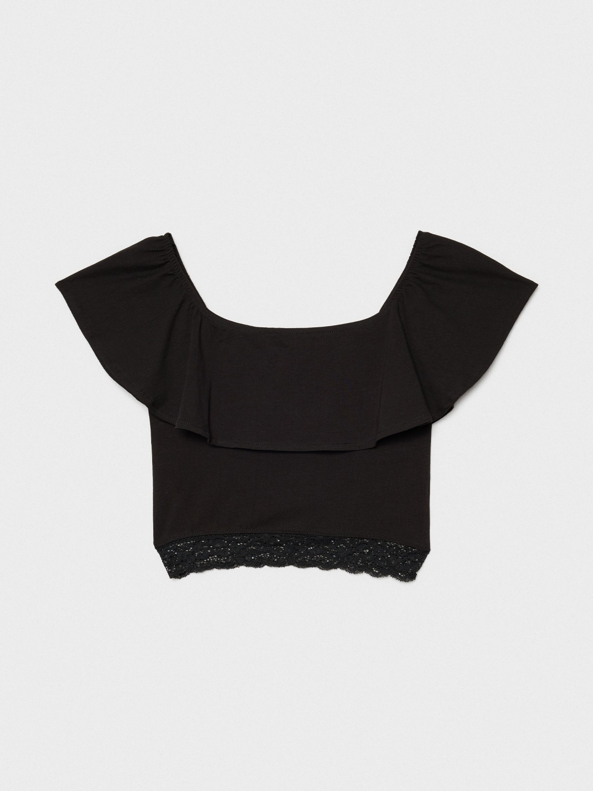  Top bardot com babado preto