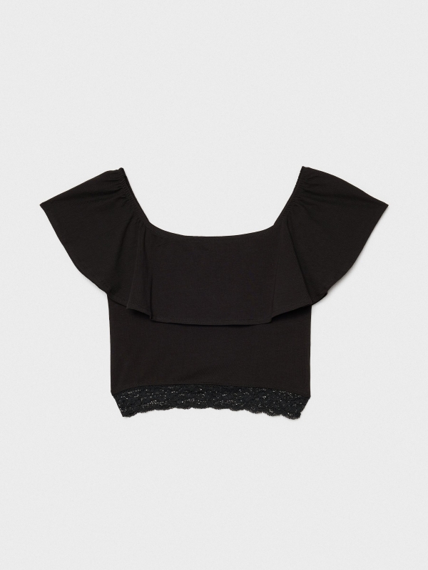  Top bardot com babado preto