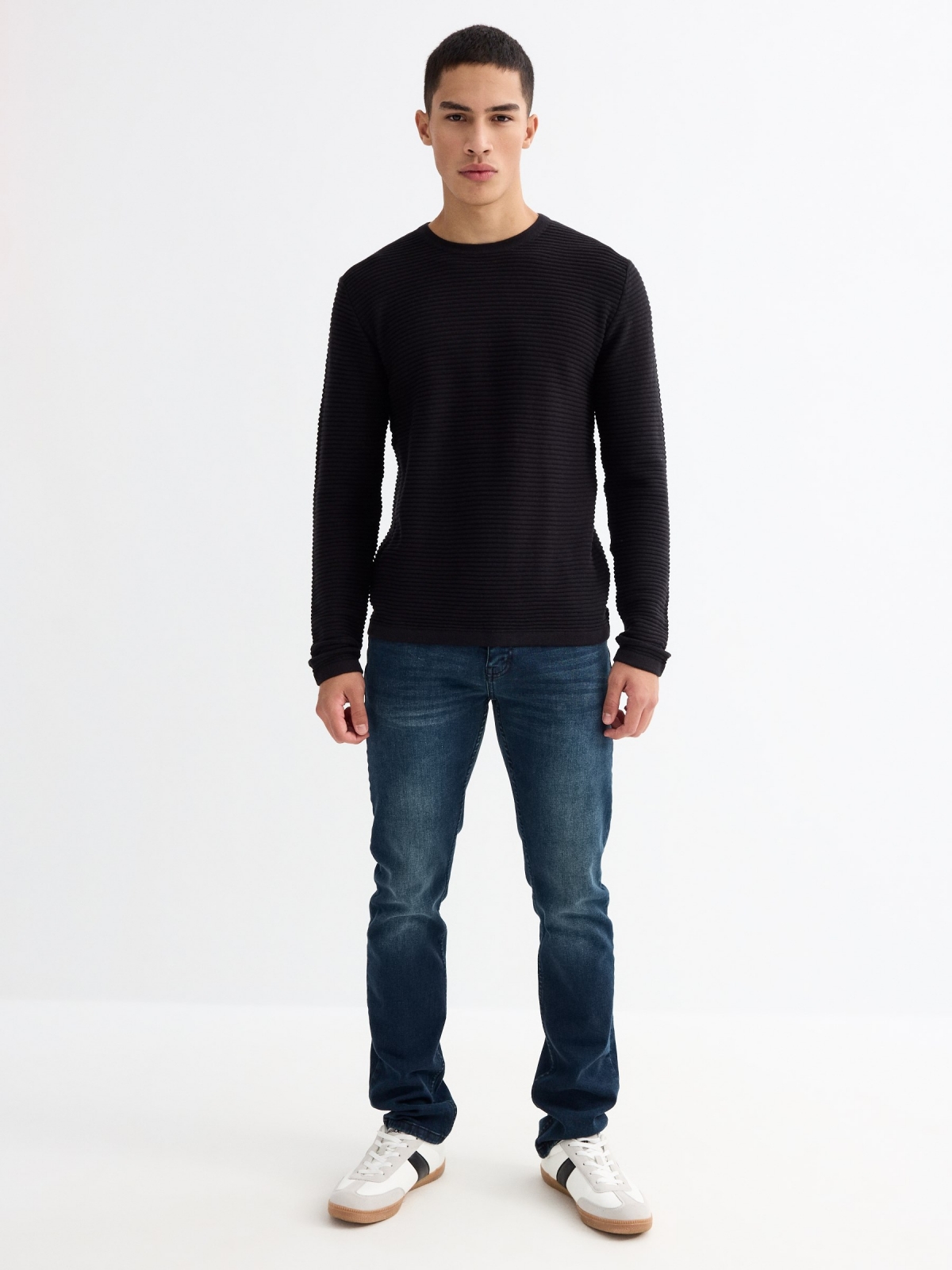 Basic ribbed sweater black general front view