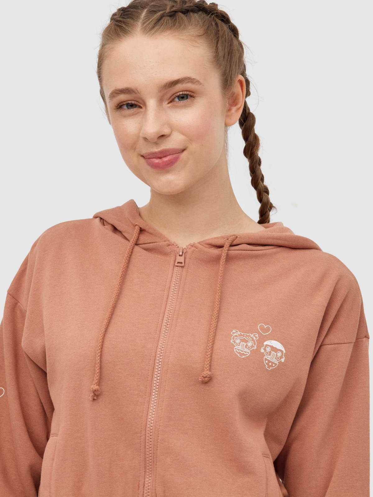 Sweatshirt crop Forever Ramen marrom claro vista detalhe