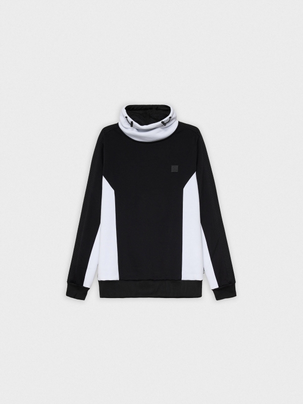 Sweatshirt color block com gola esvoaçante preto vista detalhe