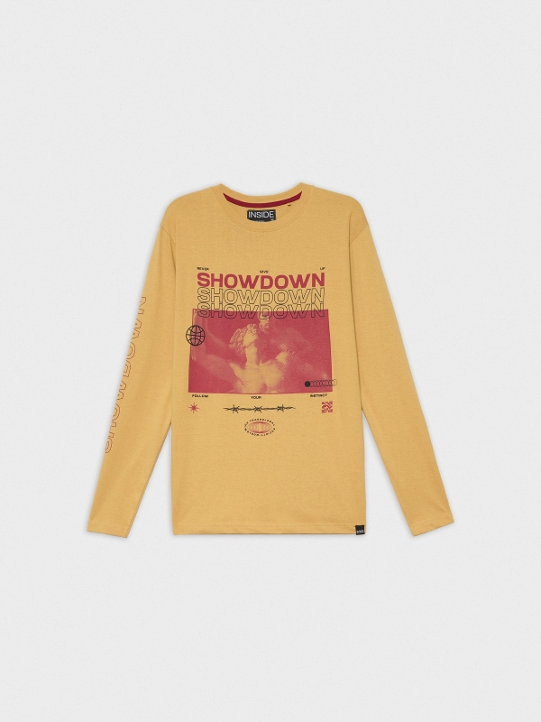  T-shirt Showdown marrom terra vista frontal