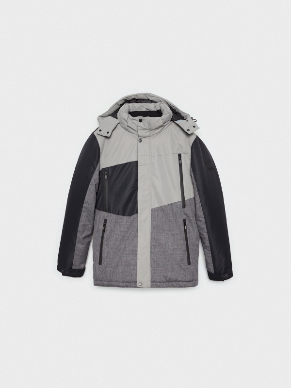 Nylon jacket with closed pockets grey detail view