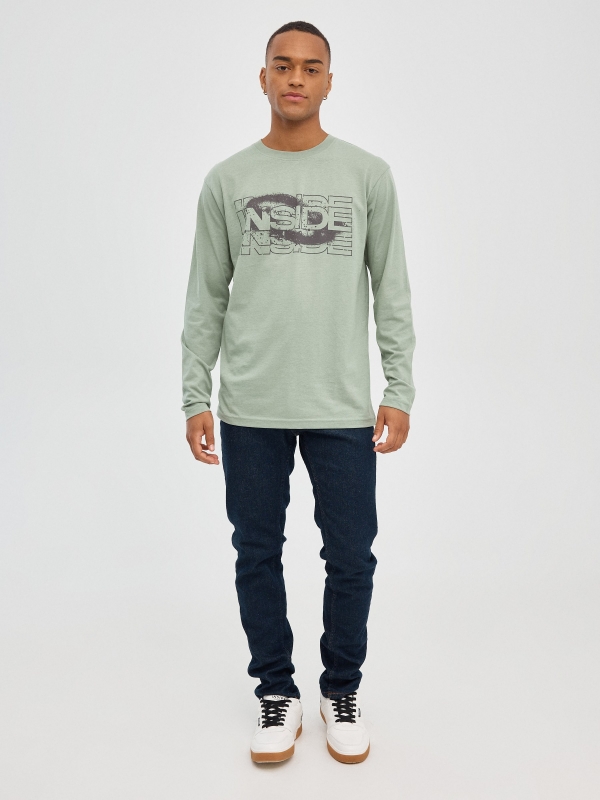 INSIDE regular T-shirt greyish green front view