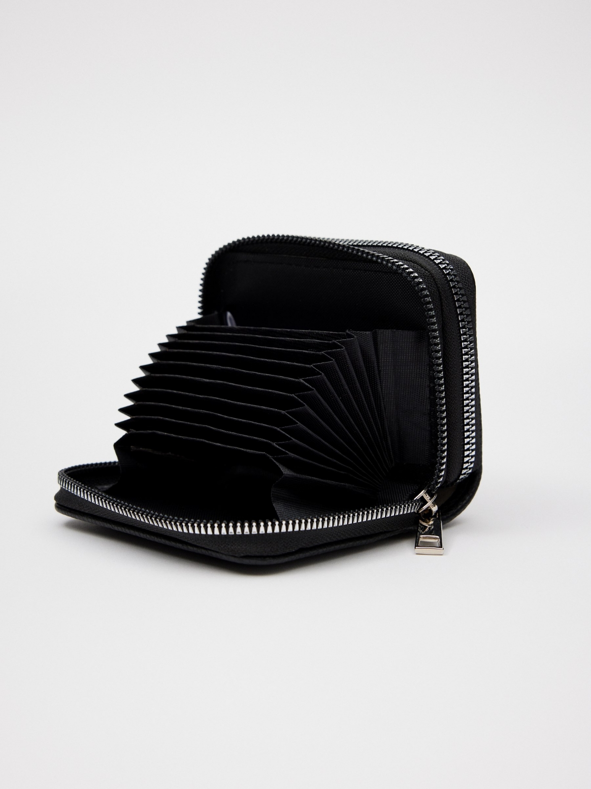 Black textured leatherette wallet black detail view