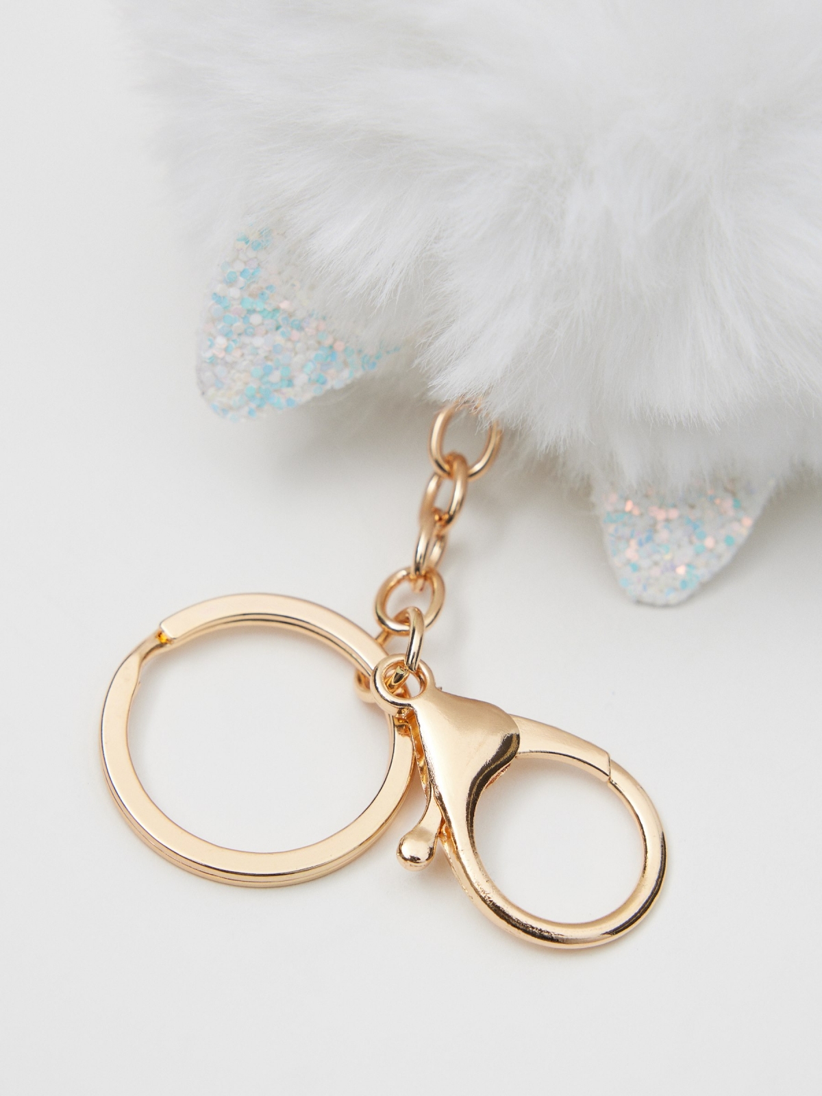 Cat pompom keychain white detail view