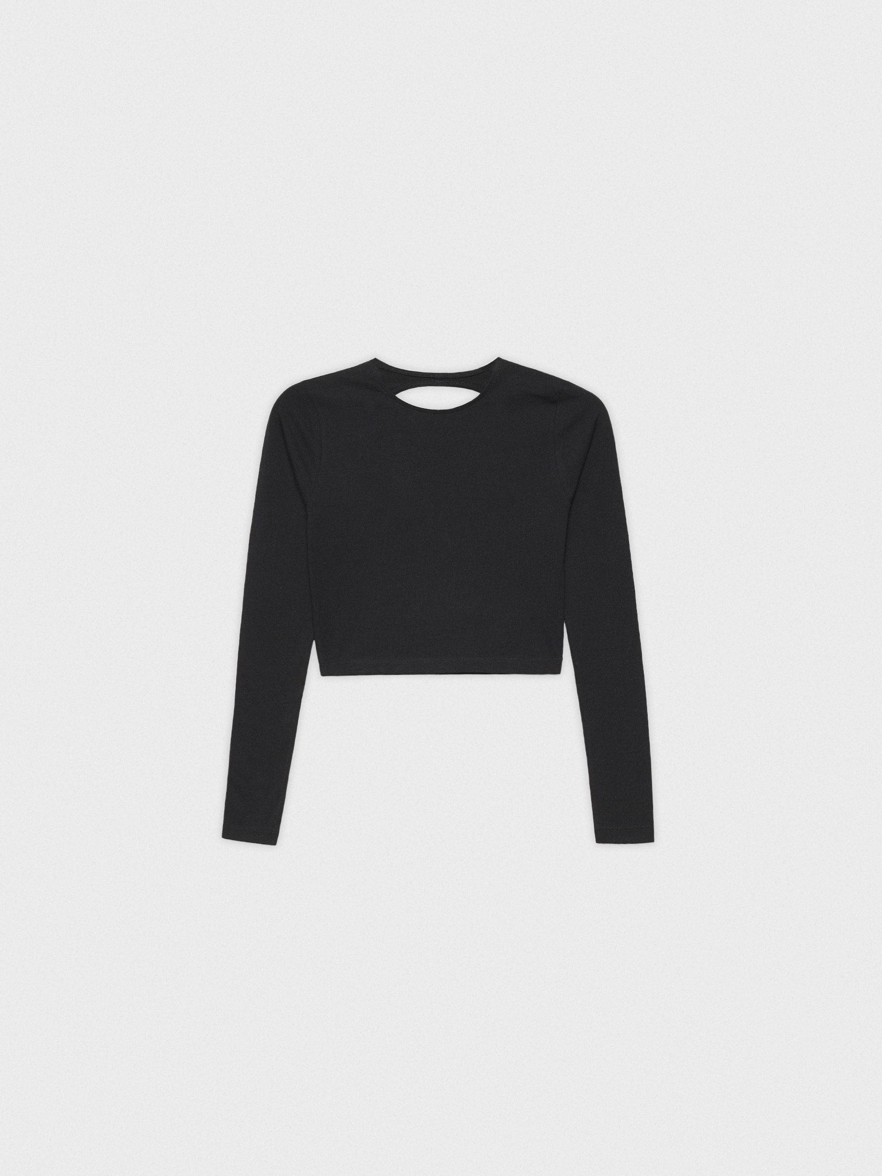 Camiseta crop cut out espalda negro vista media frontal