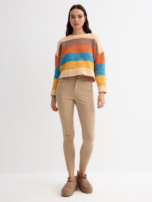 Striped chenille sweater multicolor general front view