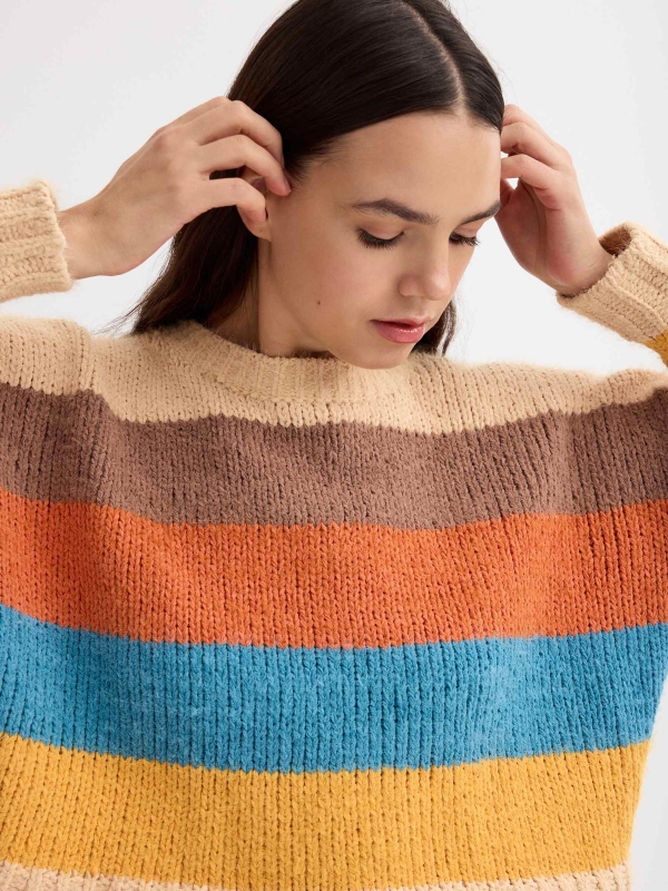 Striped chenille sweater multicolor detail view