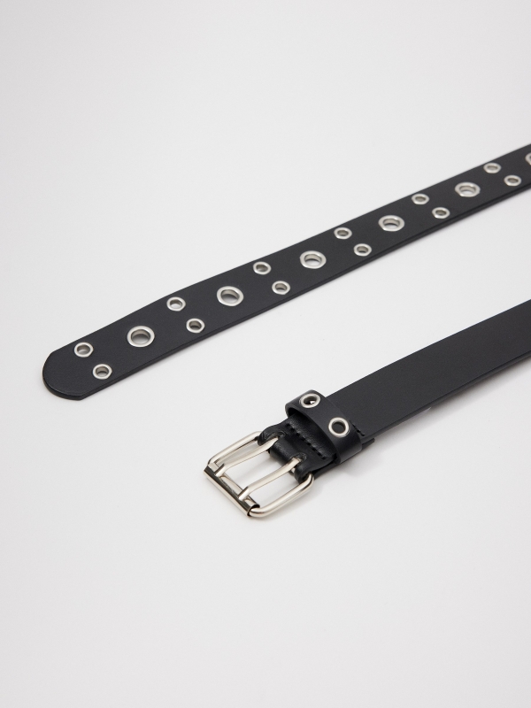 Studded and grommet belt black detail view