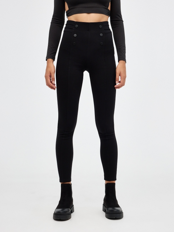 Leggings superskinny con botones negro vista media trasera