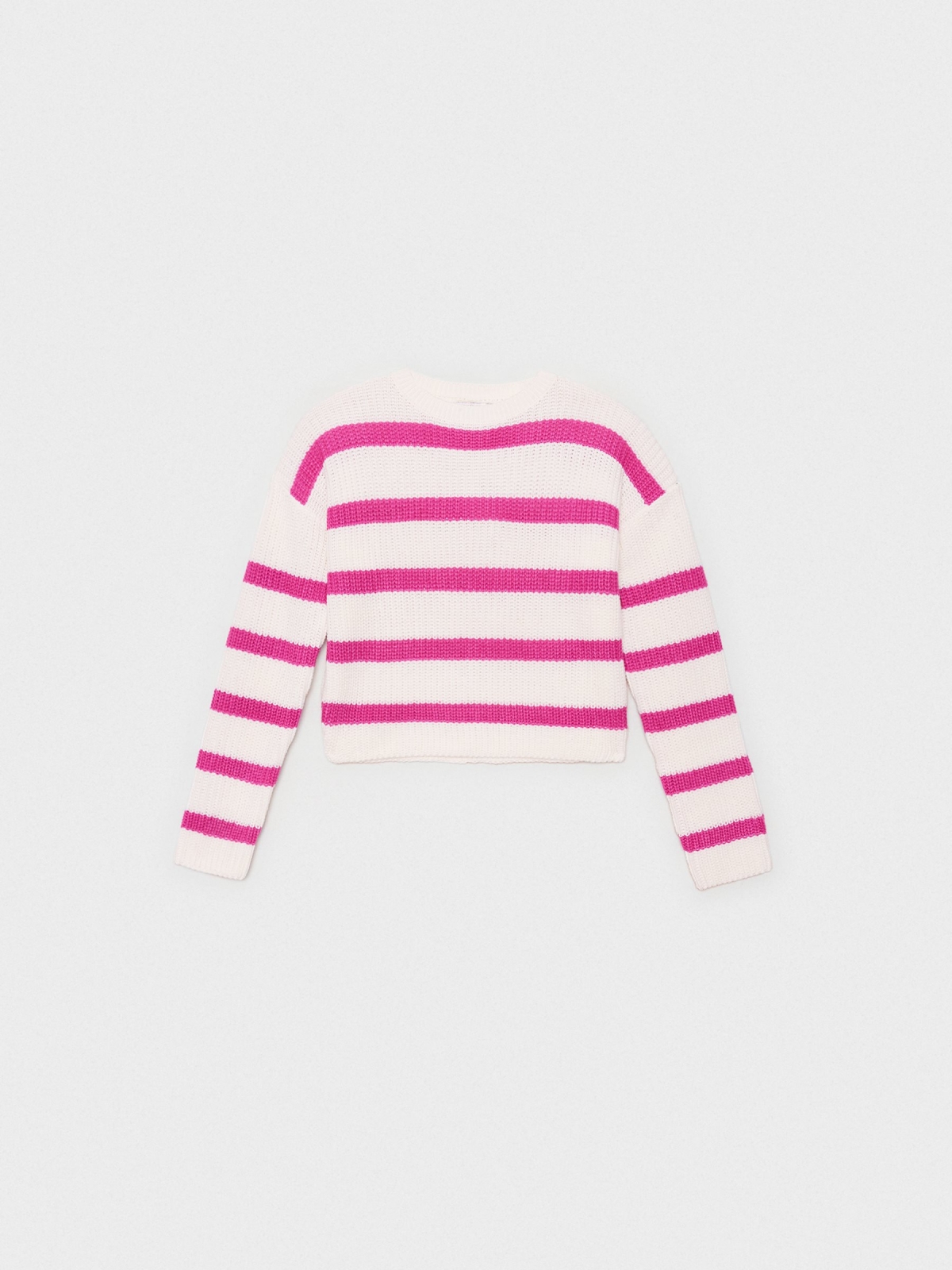  Round neck sweater with stripes fuchsia