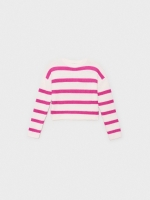 %Pto% Round neck sweater with stripes fuchsia