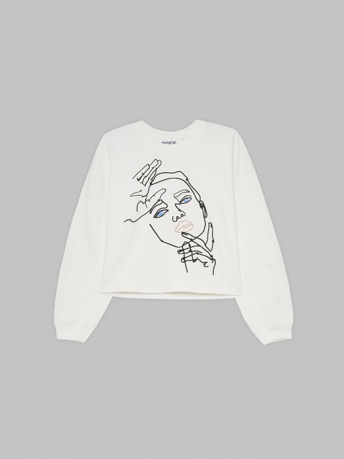  Sudadera crop con rostro blanco roto